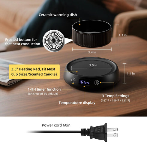 8H 3 Setting, Mug Warmer for Desk, Electric Coffee Cup Warmer Auto Shut Off Candle Warmer for Home Office, Smart Tea