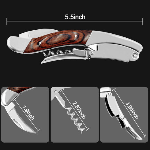 CORKAS Professional Wine Key, Heavy Double Hinged Corkscrew Opener with Rosewood Handle