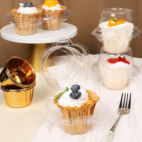 i-CHONY Individual Cupcake Holder - Clear Plastic Dome Single Cupcake Carrier Boxes (50pcs)