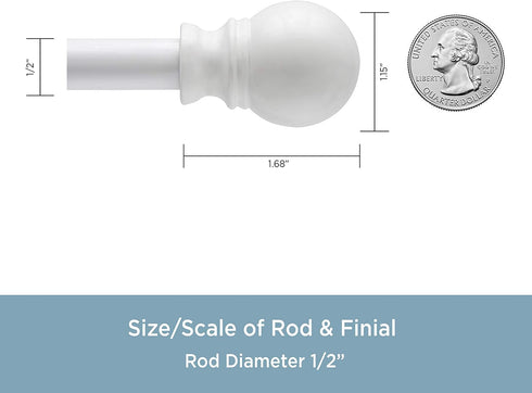 Kenney KN55250 Davenport Ball End Petite Café Decorative Curtain Rod, 28-48" Adjustable, White