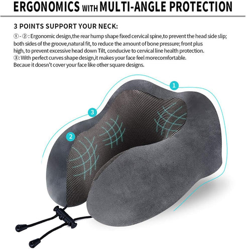 Travel Pillow, Best Memory Foam Neck Pillow for Sleeping, Airplane Car & Home Use (Grey)
