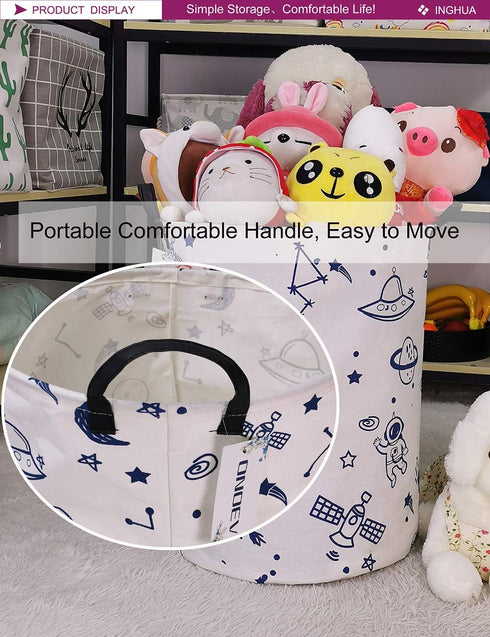 Laundry Hamper Large Canvas Fabric, Lightweight Storage Basket for Toys and Dirty Clothes (Spaceships)