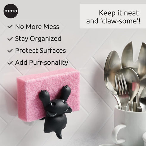OTOTO Scrubby Cute Cat Sponge Holder for Kitchen Sink - Dishwasher Safe Dish Organizer- Compact, Cute Kitchen