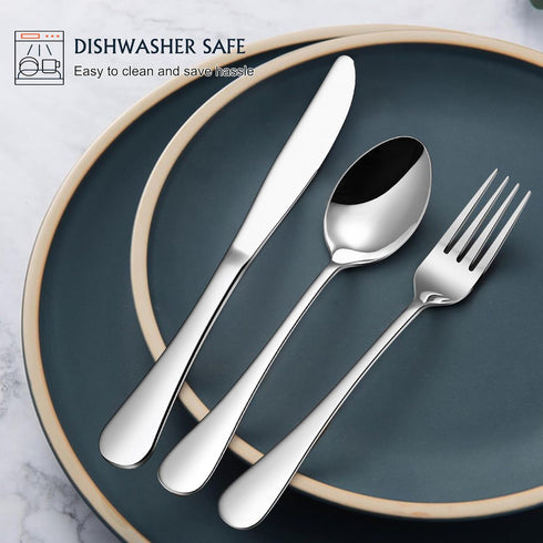 E-far 24 Pieces Forks Spoons and Knives Set for 8, Stainless Steel Silverware Set, Food Grade Cutlery for Home Kitchen,