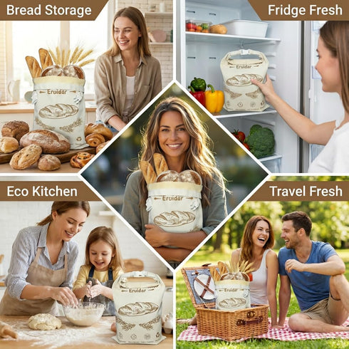 Eruidar (2 Pack), 13"x17" Beeswax Bread Bags for Sourdough & Homemade Bread XL Large Reusable Cotton & Linen Bread Bag