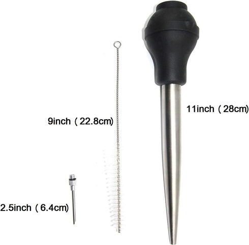 Stainless Steel Turkey Baster with High Temperature Resistant Silicone Oil Injector, Marinades Syringe, Needle, and