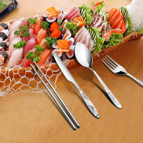 3 Pack Reusable Portable Flatware Sets with Knife, Fork, Spoon, Chopsticks, 12Pcs Stainless Steel Dinnerware with