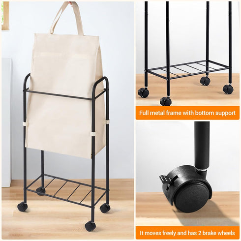 ELYKEN Slim Laundry Hamper with Lid - 50L Small Rolling Laundry Basket on Wheels for Small Bathroom, Creamy