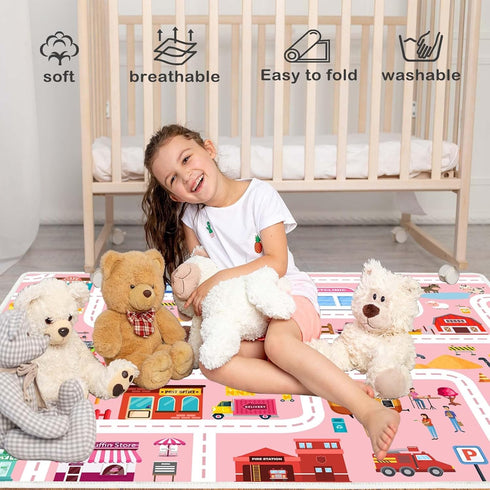 47x71in Car Play Mat Kid Playroom Rug Non Slip Road Rugs for Kids Toy Cars with Non-Slip Backing Low Pile Car Mat