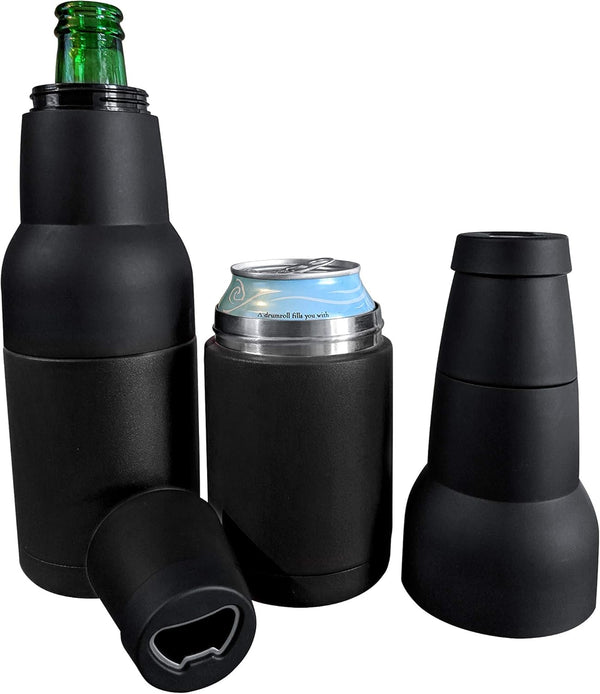 CUULii 12oz Thermos Stainless Steel Bottle Holder and Portable Cooler for Can, Beer, BPA-Free - Black