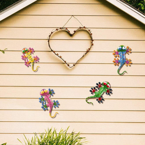 YEAHOME 4 Pack Metal Geckos Wall Art, Inspirational Mexican Outdoor Decor for Farmhouse, Porch, Patio