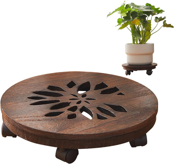 GZQWDC Wood Plant Stand Indoor,Plant Caddy with Lockable Wheels,Pot Stand,Rolling Plant Stand with