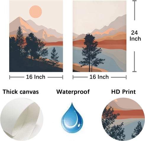 Bankrenart Nature Landscape Wall Art Prints: Mountain Sun Lake Artwork for Living Room Unframed 16x24 Inch