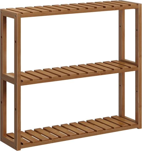 SONGMICS Bamboo Bathroom Shelf, 3-Tier Adjustable Plants Rack, Wall-Mounted or Stand, in