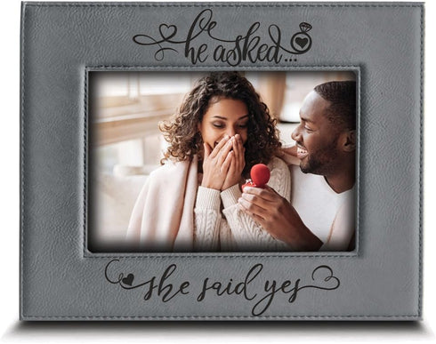 BELLA BUSTA Custom Wedding Proposal Keepsake - Engagement Leather Photo Frame (5x7 Horizontal)