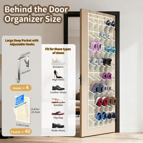 Gisiyunly 40 Closet Over the Door Shoe Organizer with Large Pockets, Multi-Purpose Storage for Shoe and Accessories