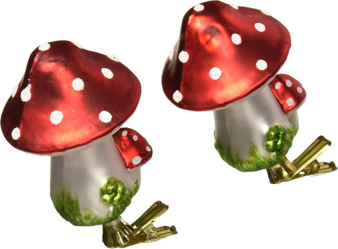 Kurt Adler 2-Piece Glass Clip-On Mushroom Ornament Set, 4-Inch, Christmas