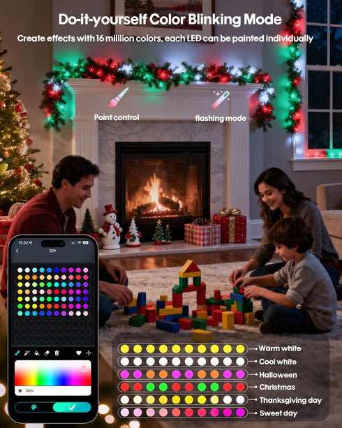 33Ft sync,12 Super RGB Smart Fairy String Lights, Usb DIY Twinkle Lights w/Remote & App Controlled, music Modes