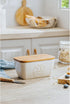 Countertop, Butter Dish with Lid for Farmhouse Ceramic Butter Keeper with Acacia Wood Lid, Large Porcelain Butter
