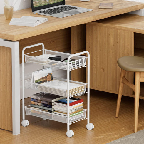 3 4 OVICAR Mesh Wire Tier Rolling Cart, Kitchen Storage Utility Cart, Multifunction Basket Stand for Bathroom, Full