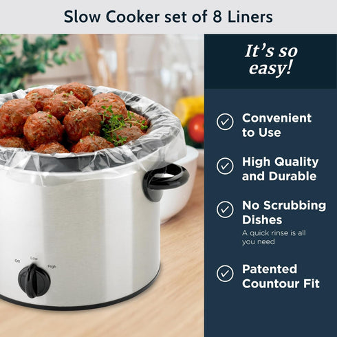 PanSaver Slow Cooker Liners, Disposable Liners for Instant Cleanup, Fits 3-8 Quarts, 8 Count