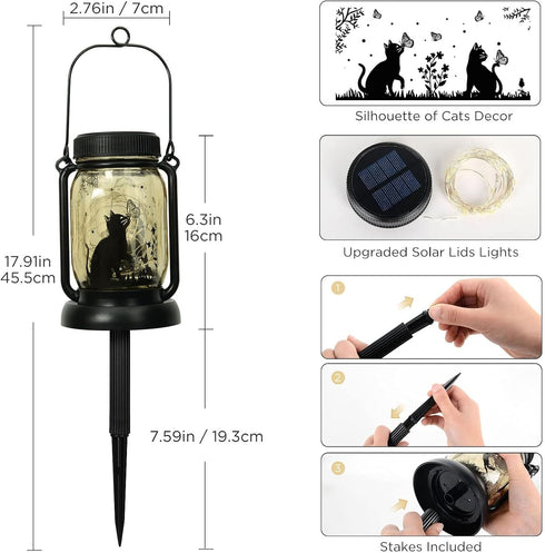 Styleonme Mobile Outdoor Solar Lanterns, Cat & Butterfly Fairy Lights Theme Garden Decor Gifts for Mom