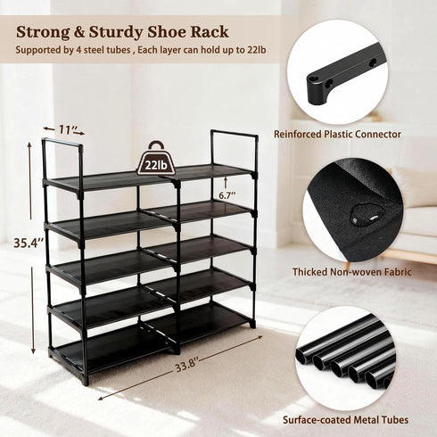 Gmrithaf 5 Closet,Entryway,Dorm,Garage,Corridor, 33.8" 5 Shoe Rack - Tier Shoe Organizer Storage Rack with Metal Tubes