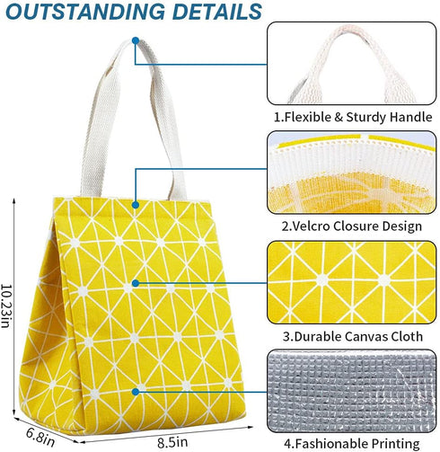 iknoe Insulated Lunch Bag for Women, 9L Sturdy Wide-Open Portable Lunch Tote with Interior Pockets, Yellow