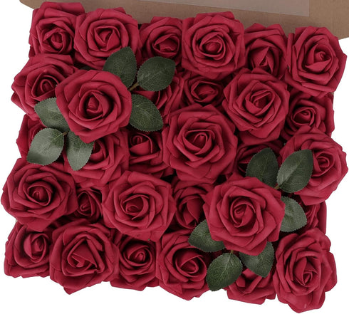 MACTING 30PCS Artificial Rose Flowers, Real Touch Fake Red Foam Roses for DIY Wedding Bouquets, Crafts, Home Decor