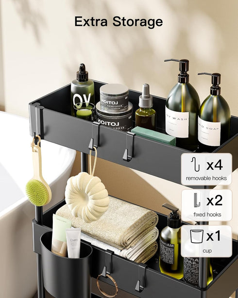 Pipishell Slim Storage Cart with Wheels, Rolling Bathroom Organizer for Narrow Spaces, Black PIUC04