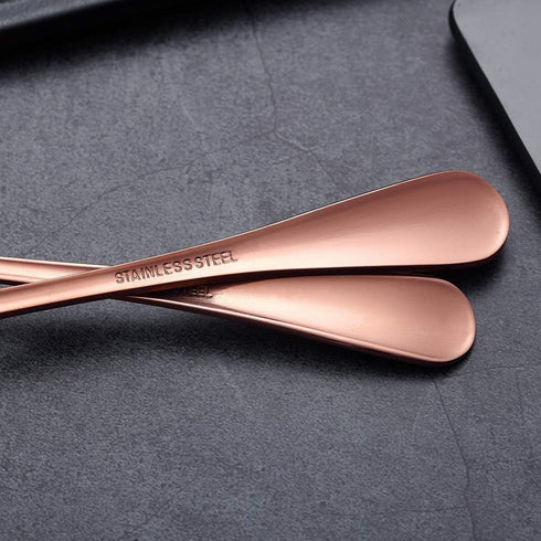 6-Piece Copper Serving Flatware Set, Stainless Steel Utensil Set, Includes Cake Server, Spoons, Fork, Knife
