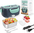 Electric Heated Lunch Box for Adults, 80W 1.5L Leak-Proof Stainless Steel Container, 12/24/110V with Fork & Spoon
