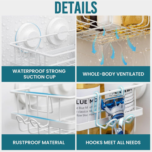 2 Pack, TAILI Corner-adaptive Suction Cup Shower Caddy Stainless Steel Rustproof Corner Shower Shelves, Drill-Free Wall