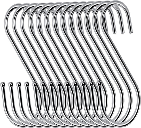 24 Pack S Hooks for Hanging - 3.5 inch Heavy Duty Metal S Shaped Hooks for Pot Rack, Towels, Jeans, Kitchen, Bathroom