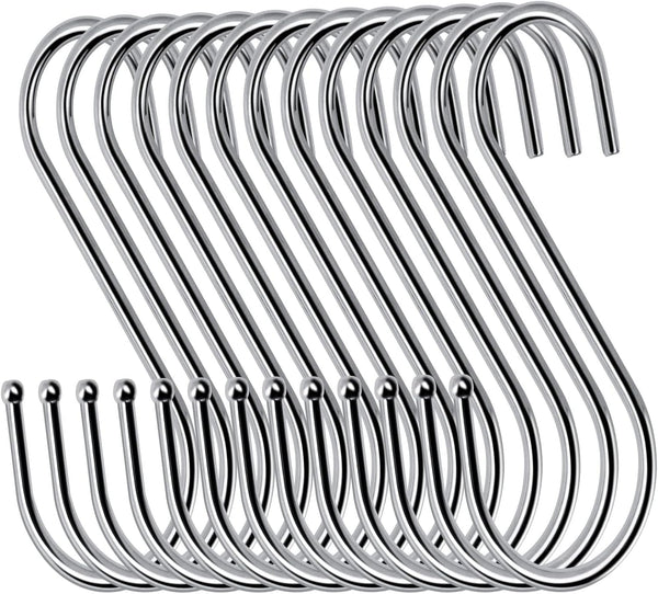 24 Pack S Hooks for Hanging - 3.5 inch Heavy Duty Metal S Shaped Hooks for Pot Rack, Towels, Jeans, Kitchen, Bathroom