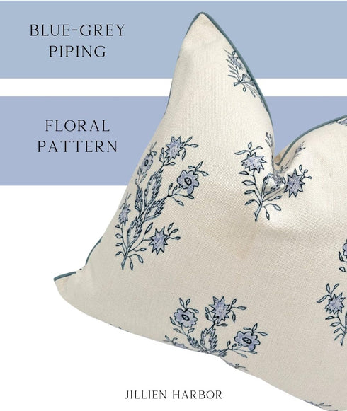 19" 19" Jillien Harbor The Mary Blue and White Decorative Throw Pillow Cover Floral Block Print Pillow Cover