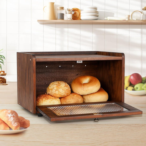 Countertop Sunhoo Bread Box for Kitchen Storage Wooden Breadbox Holder Container Morden Rustic Fresh Bread Keeper