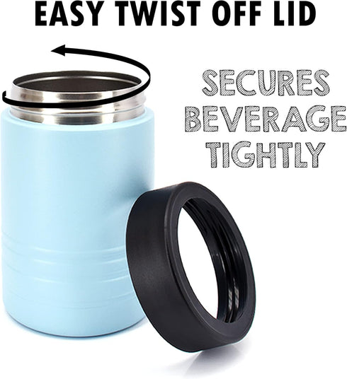 4-in-1 Double Wall Stainless Steel 12 oz Vacuum Insulated Can or Bottle Cooler - Powder Coated Light Blue - Fits 16 oz