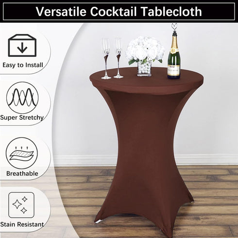 2 Pack 32x43 Inch Cocktail Table Covers - Spandex Round High Top Tablecloth - - Coffee Stretch Fitted Highboy Table