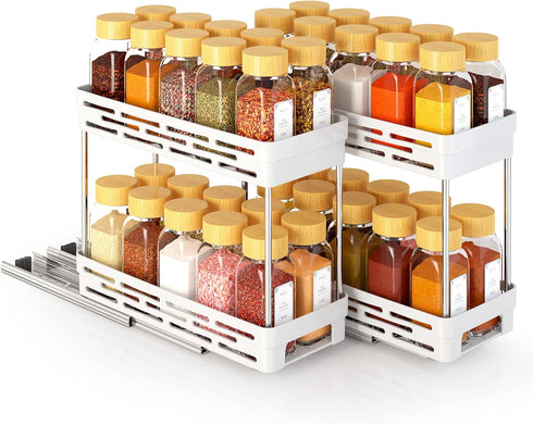 DABIGE 2 Pack Need:12'' Highx11'' Deepx5'' 10 Tier-2Tier, Pull Out Spice Rack Organizer for Cabinet, Slide Out Spice