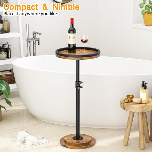 Kificet Small Side Table, Drink Table, Height Adjustable Round End Table, Pedestal Side Table for Small Spaces