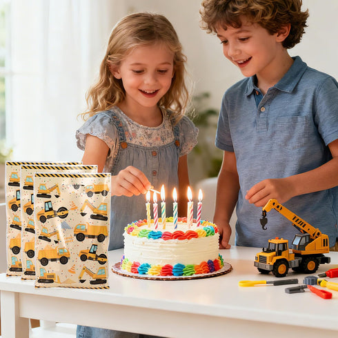 HappFestiv 50 Pcs Construction Party Favor Bags, Construction Vehicle Plastic Treat Bags, Engineering Vehicle Gift