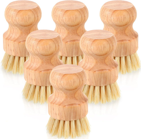 Bamboo Dish Scrub Brushes Wooden Cleaning Scrubbers Set, Kitchen Dish Brush with Natural Sisal Bristles for Home