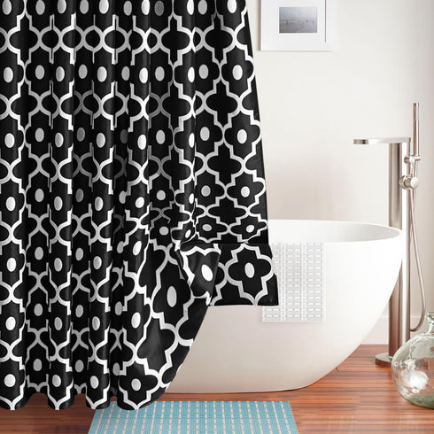 Biscaynebay Textured Fabric Shower Curtains, 72" x 72", Black Morocco Pearl Printed Linen