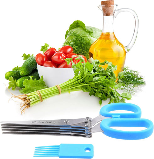 Herb Scissors with Kitchen Gadgets Retail Package - Multipurpose Kitchen Shears with 5 Sharp Blades