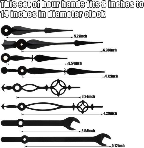 Mudder Black Clock Hands Replacement Kit - 14 Styles Non-Ticking Clock Movements, DIY Clock Parts
