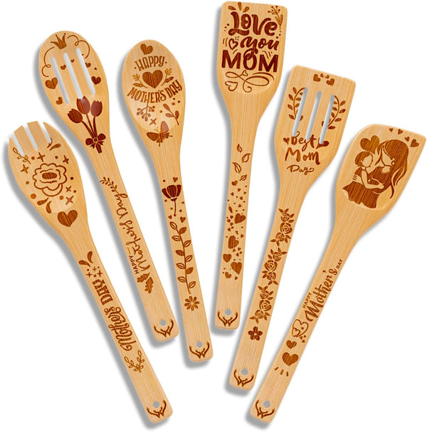 Premium Bamboo Wooden Spoons for Cooking, Ideal Gifts for Mom from Daughter - Wooden Cooking Utensils