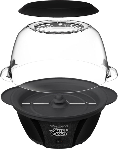 West Bend 82707B Stir Crazy Hot Oil Popcorn Popper, 6 Qt Popcorn Maker with Large Serving Bowl