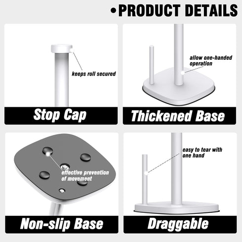 Standing Paper Towel Holder for Countertop, Stainless Steel with Weighted Base and Suction Cups for Kitchen and Bathroom