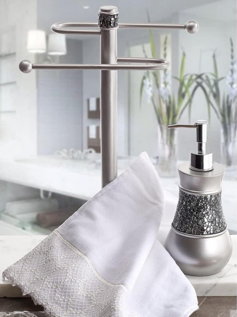 Crackled Glass Silver Hand Soap Dispenser - Decorative Countertop Lotion Dispenser for Bathroom